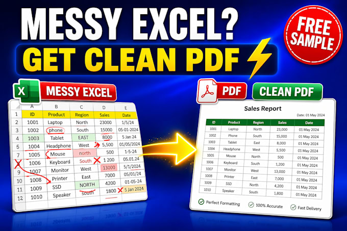 convert excel to clean pdf  with prefect format