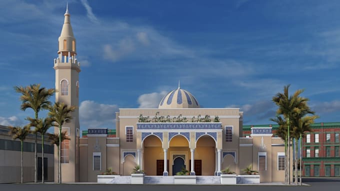design mosque architecture interior and exterior 3d rendering