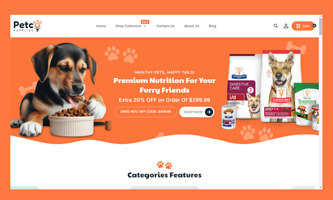 design pet shopify store pet website pet accessories pet product shopify store