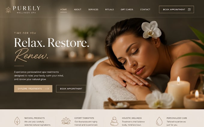 design squarespace spa website massage therapy website online booking website