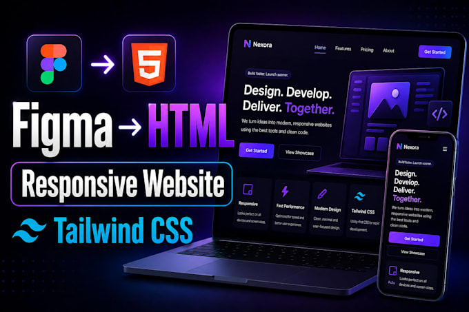 convert figma design to responsive HTML tailwind website