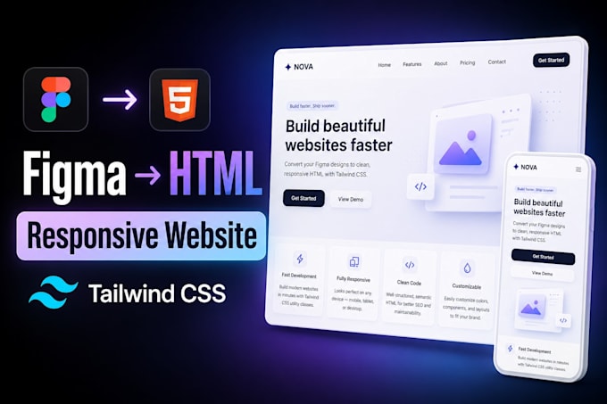 convert figma to responsive HTML tailwind CSS website
