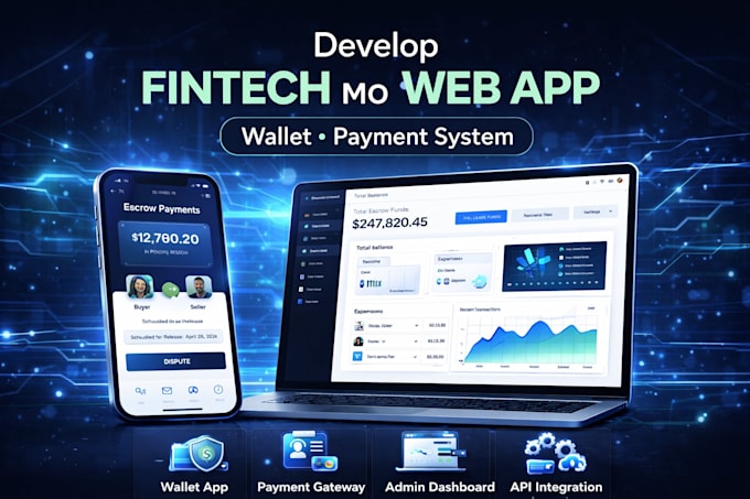 develop fintech app, escrow, crypto app, payment app, wallet app, uiux, p2p app