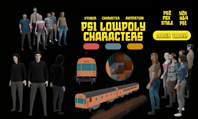 3d retro ps1 model, ps1 character, lowpoly model, ps1 vtuber, psx y2k n64 model