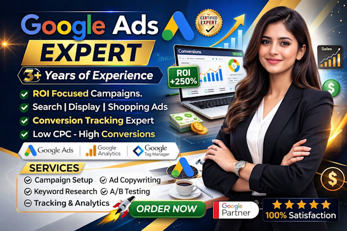 setup, and manage google ads adwords, PPC campaigns as an ads manager