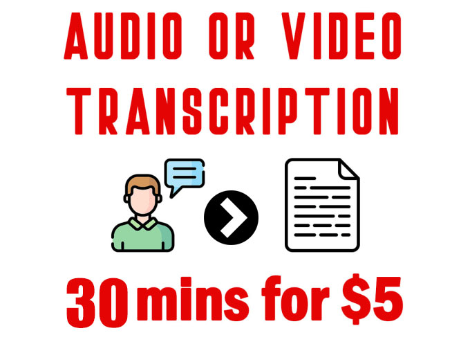 transcribe 30 minutes of video or audio or podcast transcription in 24 hours