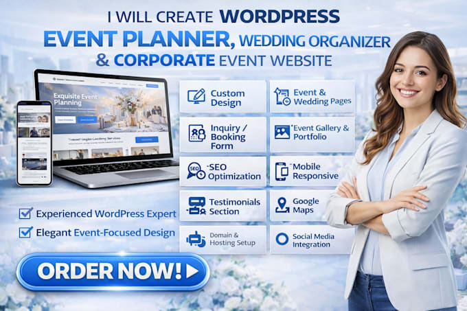 create wordpress event planner wedding organizer corporate event website