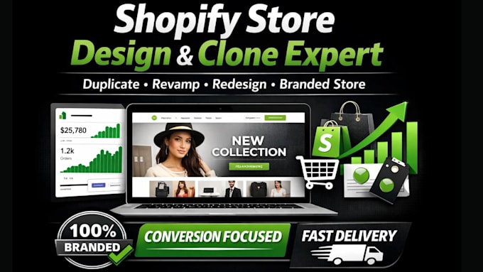duplicate, design, revamp, clone shopify store with your branding