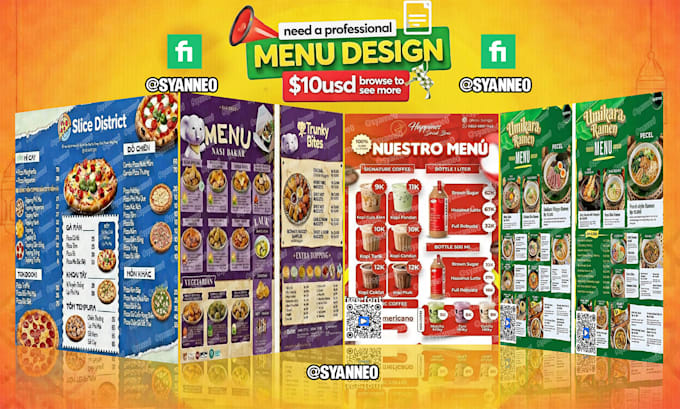 design an animated or static restaurant menu with professional graphics