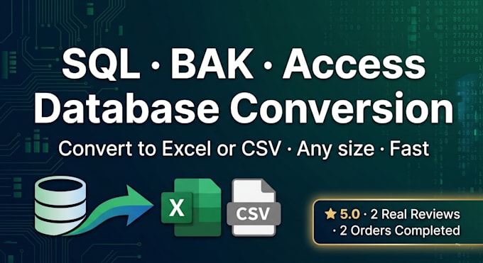 convert your sql, bak or access database to excel or CSV fast and accurately