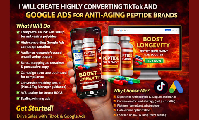 create highly converting tiktok and google ads for anti aging peptide brands