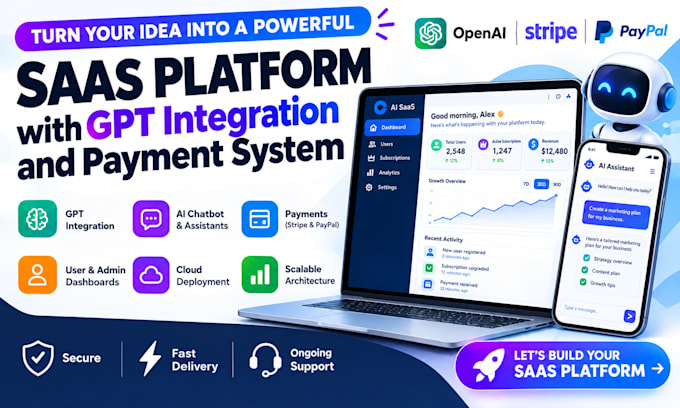 develop a scalable saas platform with gpt integration and payment system