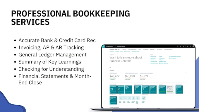 do MD 365 business central bookkeeping and transaction recording and support