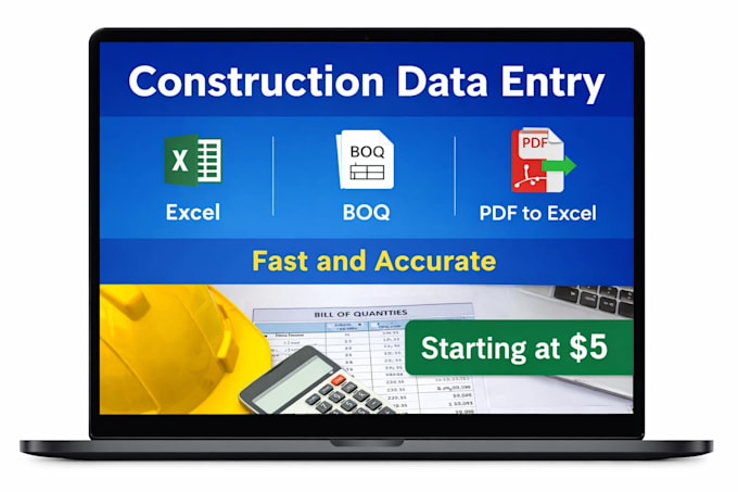 construction data entry and excel data entry, boq, and excel data entry