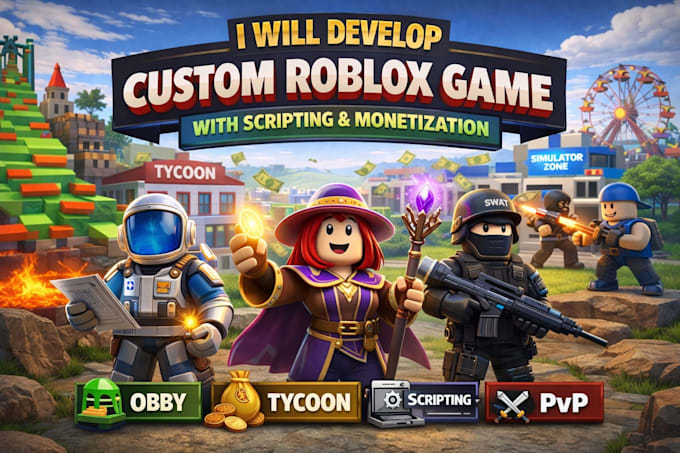 develop custom roblox game, obby, simulator or tycoon for you
