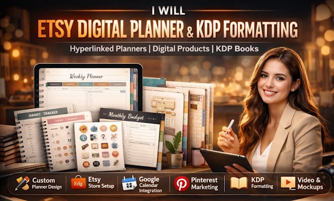 etsy digital planner hyperlinked planner digital product kdp book formatting