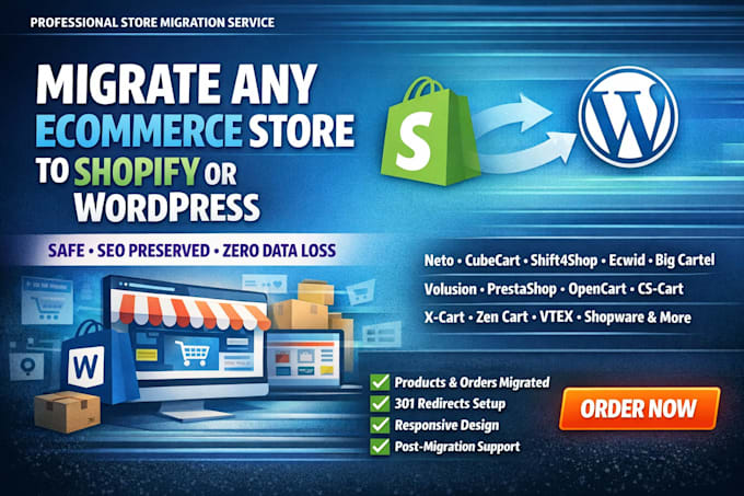 migrate transfer neto cubecart shift4shop ecwid to shopify wordpress migration