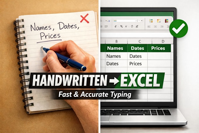 convert handwritten to excel, data entry and formatting work