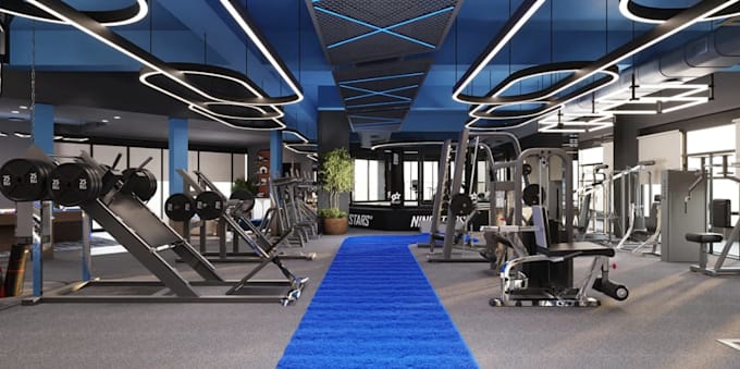design modern gym interior,3d architectural visualization, workout space render