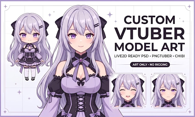 draw cute vtuber model live2d pngtuber chibi art giftuber streaming for rigging