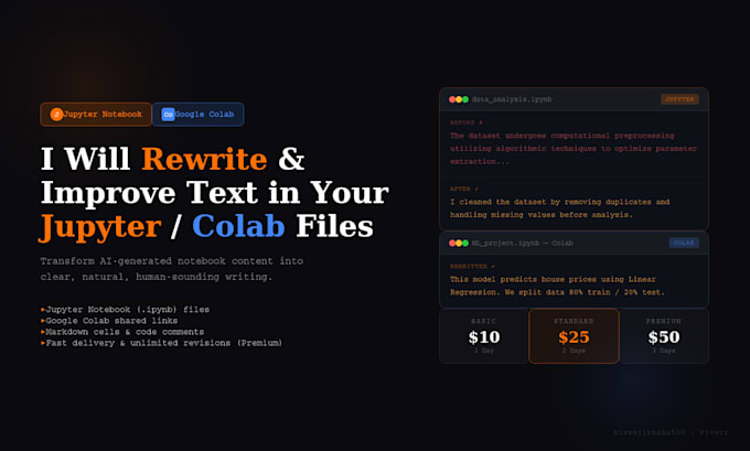 Riscrivi e migliora testi in google colab, jupyter notebook e script python