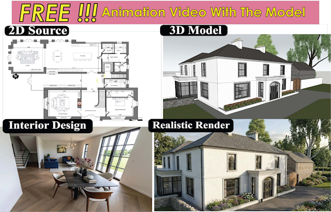 create a complete house 3d exterior and interior with free animation