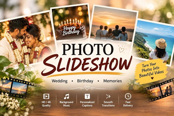 create beautiful wedding and birthday photo slide show video