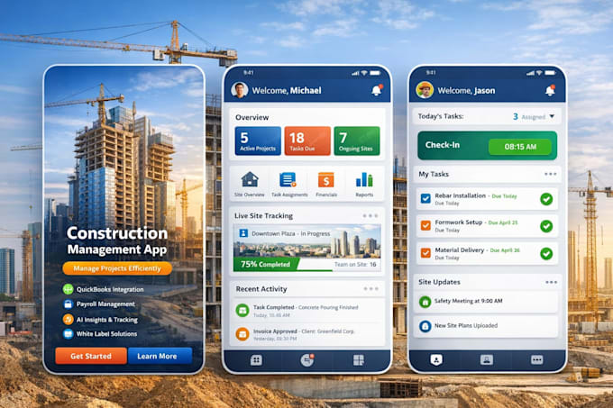 develop project management app, construction site management app for businesses