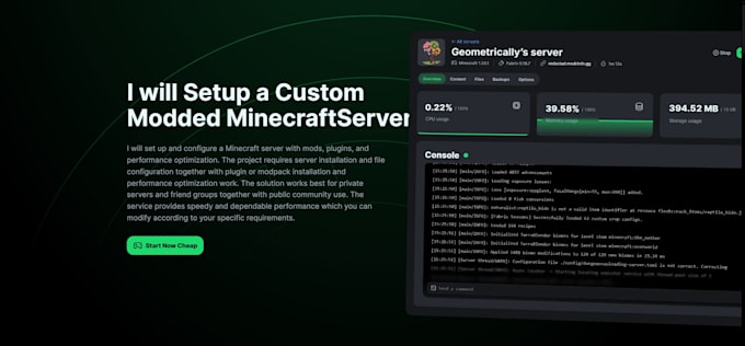 setup a optimized  minecraft server with plugins and mods