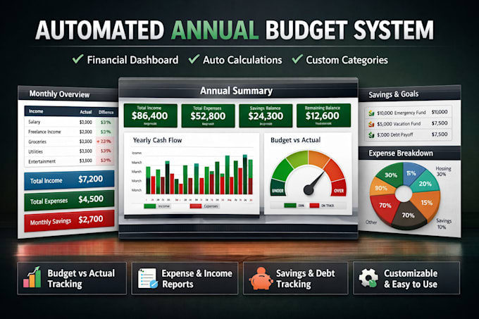 design a smart automated annual budget spreadsheet in excel or google sheets