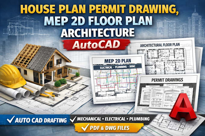 Do house plan permit drawing, mep 2d floor plan architecture autocad by ...