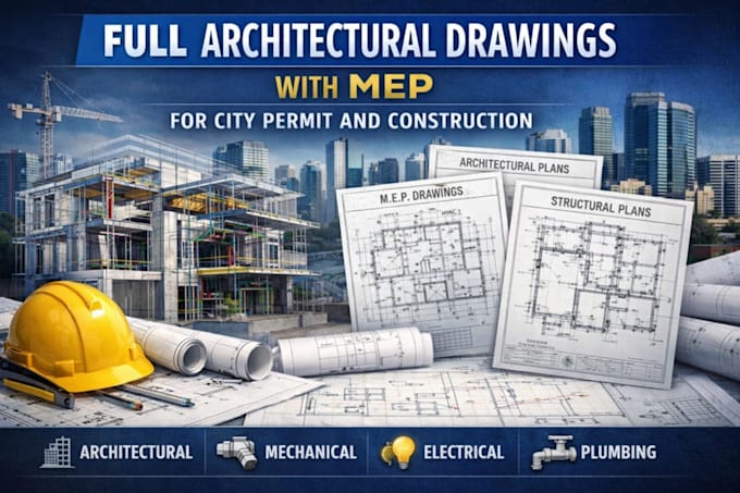draft full architectural drawings with mep for city permit and construction