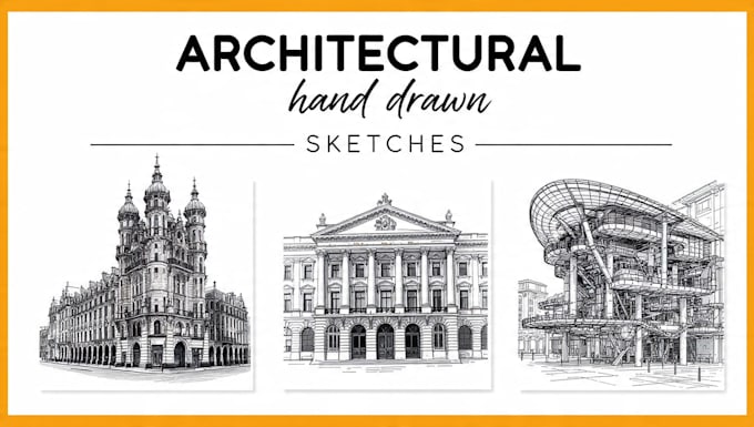 create architectural hand drawn sketches in ink