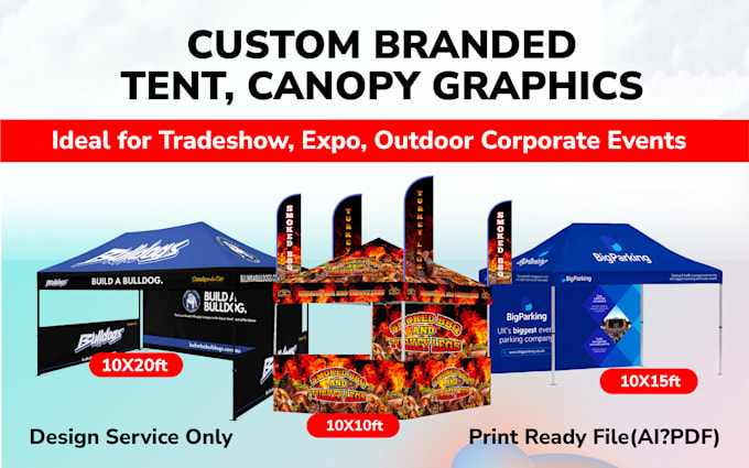 design custom branded 10x10, 10x15, and 10x20 canopy tent graphics