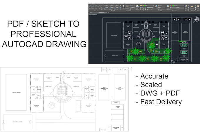 Convert pdf, hand sketch or image to autocad 2d floor plan by Razeensid ...