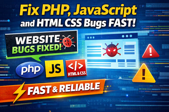 fix PHP, javascript and HTML CSS bugs fast