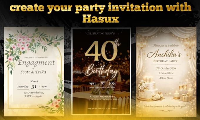 design invitations for party, event, and business