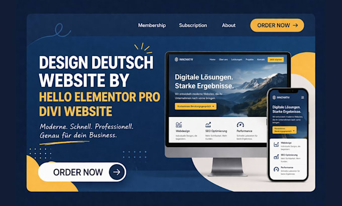 design deutsch wordpress website by hello elementor pro, divi wordpress website