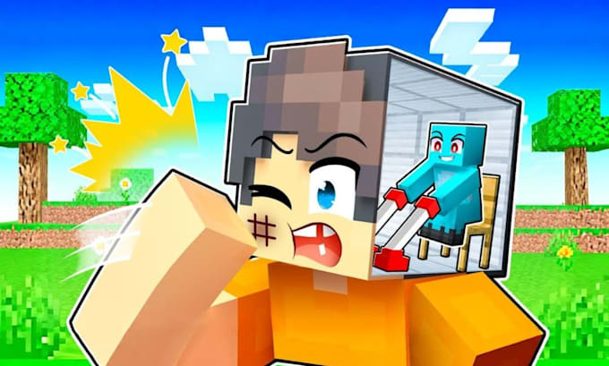 make cartoonish 2d minecraft youtube thumbnail