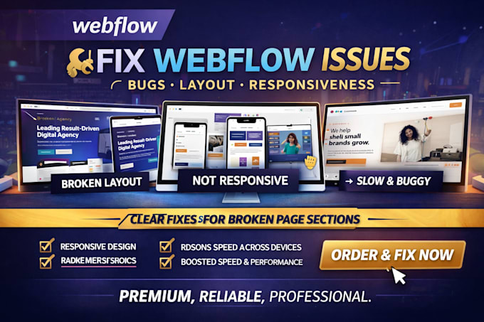fix webflow bugs, layout, webflow responsive issues and fix webflow cms issues