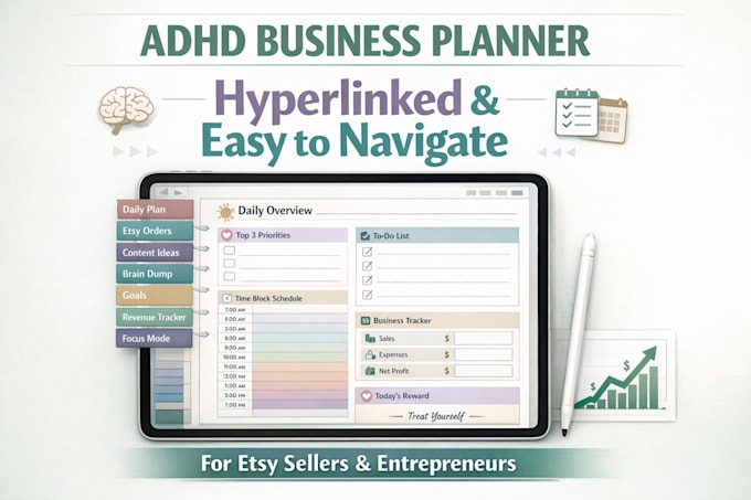 create hyperlinked adhd digital planner for focus daily use and organization
