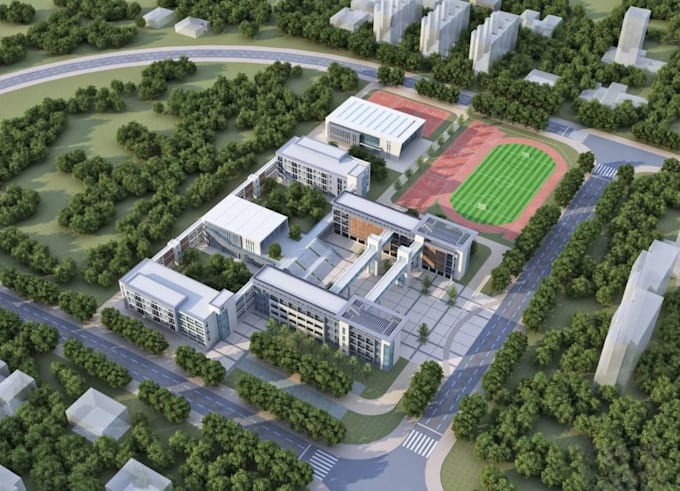 draw site plan, school campus design,educational complex, architecture rendering