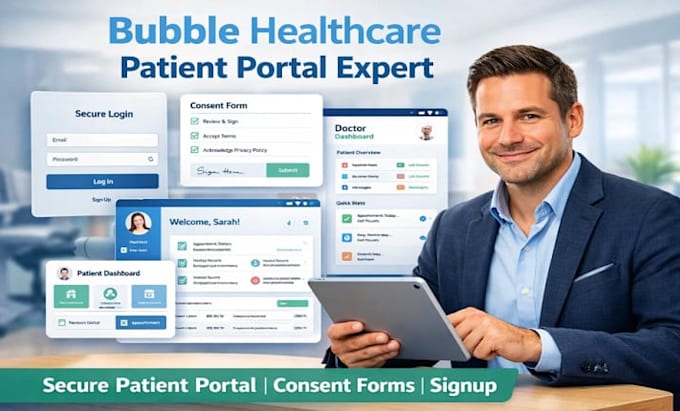develop bubble patient portal app with consent forms, patient signup, profile
