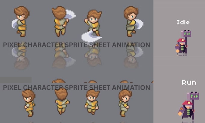create pixel sprite animation, 2d pixel sprite sheet, character design 2d game