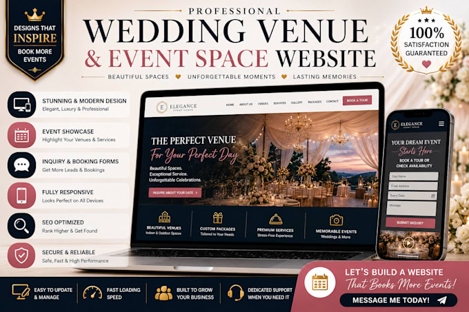 wedding venue website, event hall website design, wedding booking website,