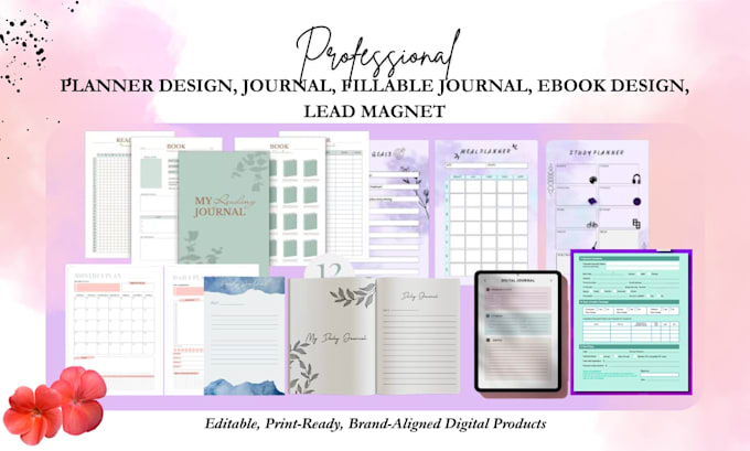 create planner design, journal, fillable journal, ebook design, lead magnet