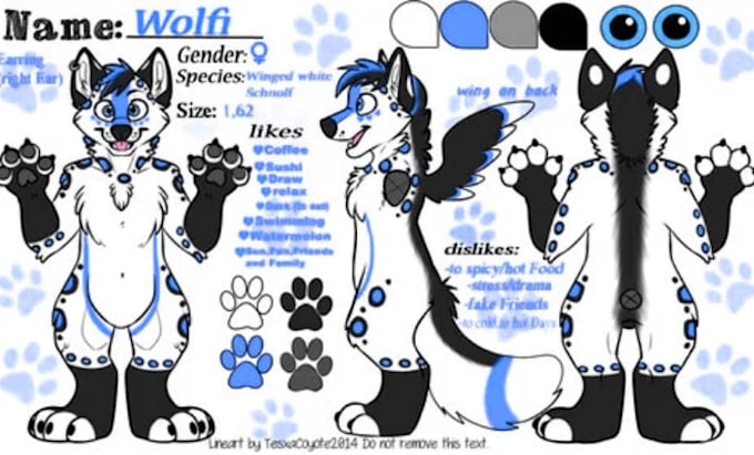 create detailed fursona reference sheet and character turnaround