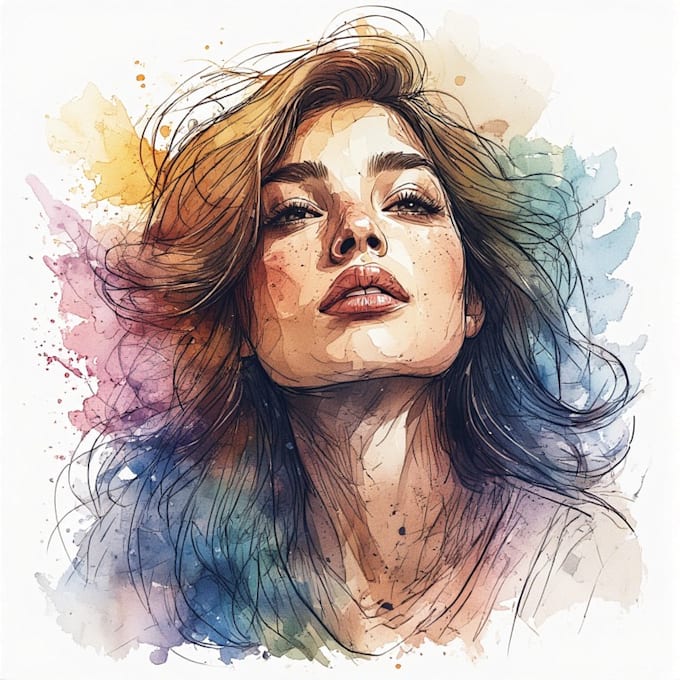 draw a sketchy watercolor portrait