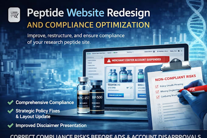 peptide website redesign compliance audit policy fix optimization