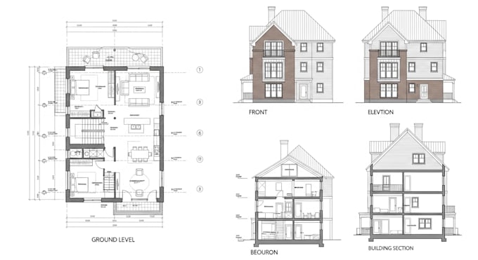 create 2d architectural drawings 2d floor plan drawings, elevation and sections